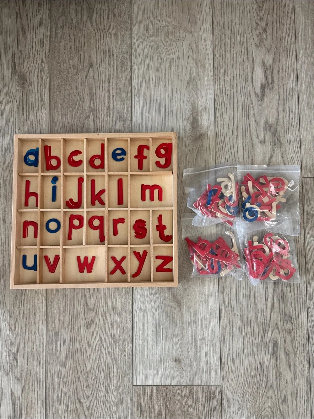 Montessori Wooden Movable Alphabet Lowercase Set - Red & Blue Letters